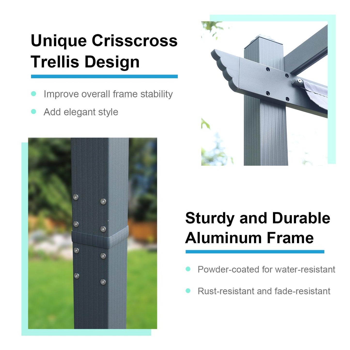 14x12 ft. Outdoor Pergola with Retractable Shade Canopy, Aluminum Frame, Roller Shade Curtain