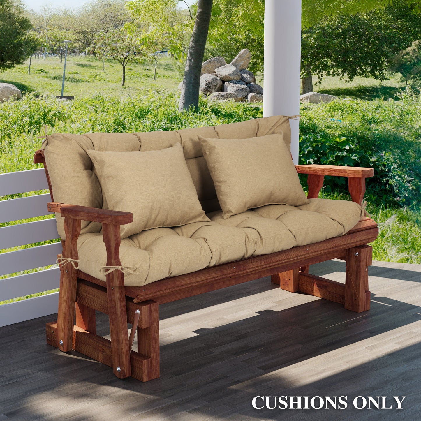 59" Tufted Porch Swing Cushions, Extra 5.1" Thick Outdoor Swing Bench Replacement Cushion with Backrest and 2 Pillows - Brown Aoodor