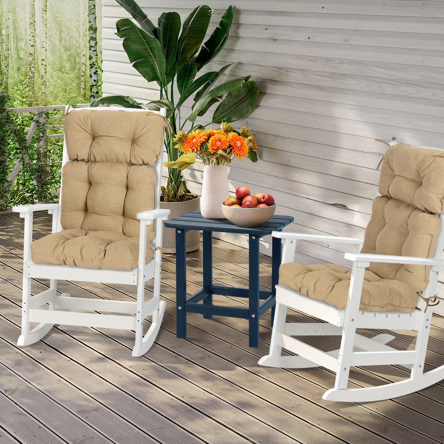 Tufted Outdoor High Back Chair Cushions Patio Rocking Pads for Furniture, Brown