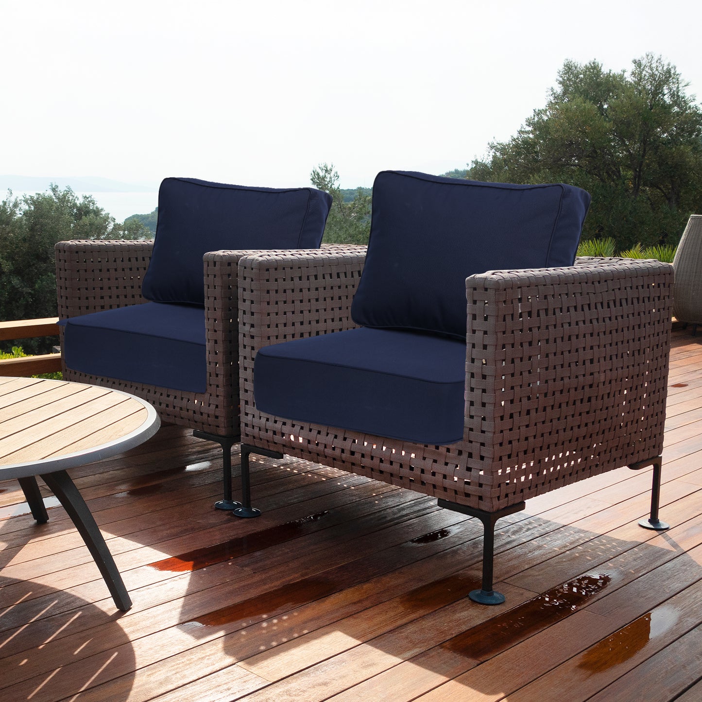 Aoodor Premium Sunbrella Outdoor Patio Chair Cushions Set, Dark Blue