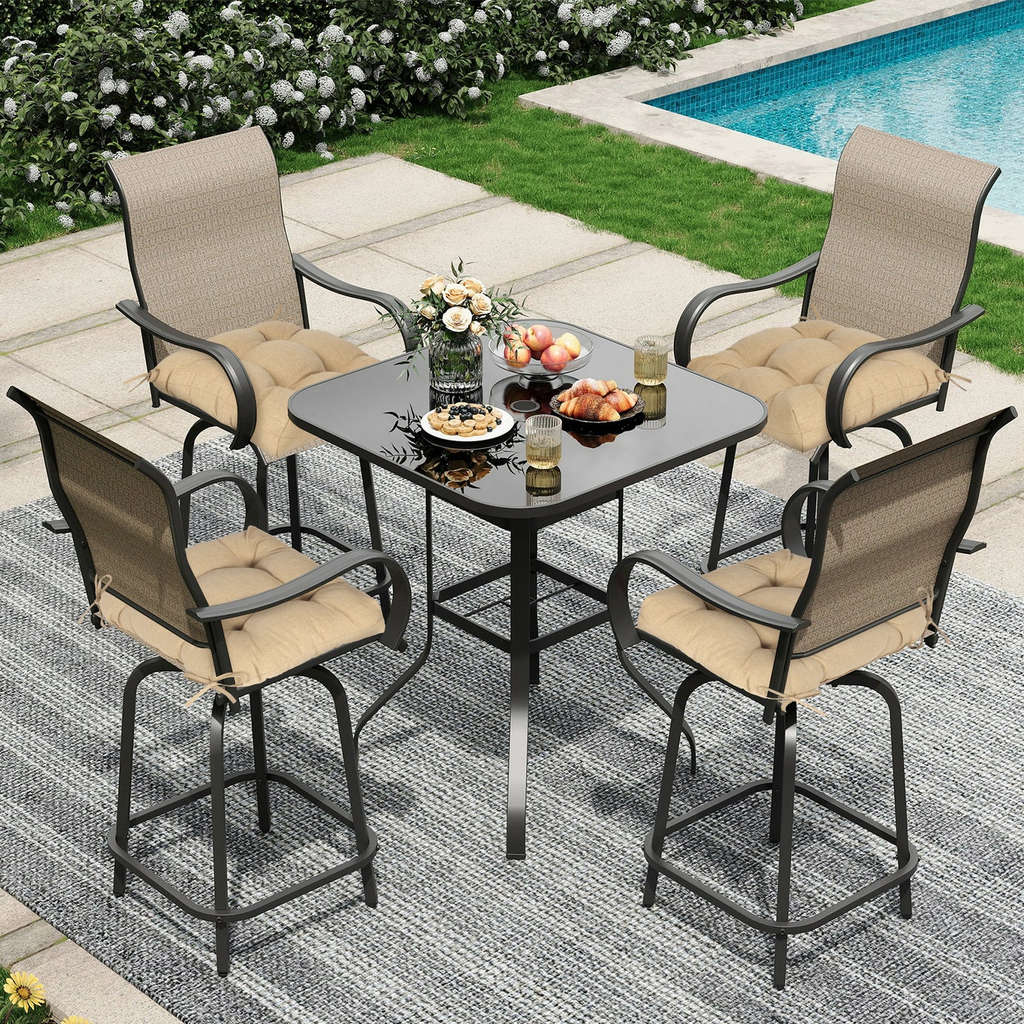 19x19x5 Inch Tufted Outdoor Chair Cushions, Water and Fade Resistant Polyester Dining Chair Pads with Ties - Brown Aoodor
