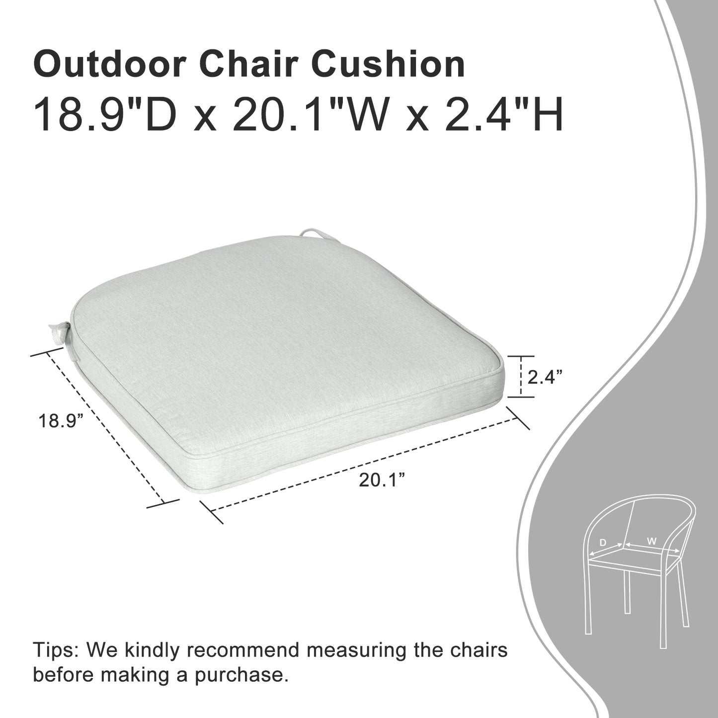 Outdoor Dining Chair Cushions Set, Patio Chair Pads with Ties, Light Gray Aoodor