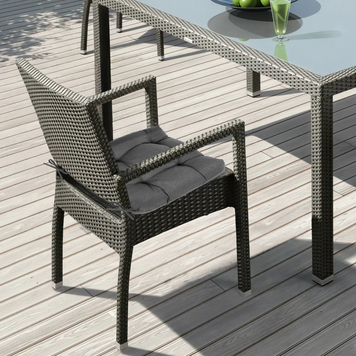 19x19x5 Inch Tufted Outdoor Chair Cushions, Water and Fade Resistant Polyester Dining Chair Pads with Ties - Dark Gray Aoodor