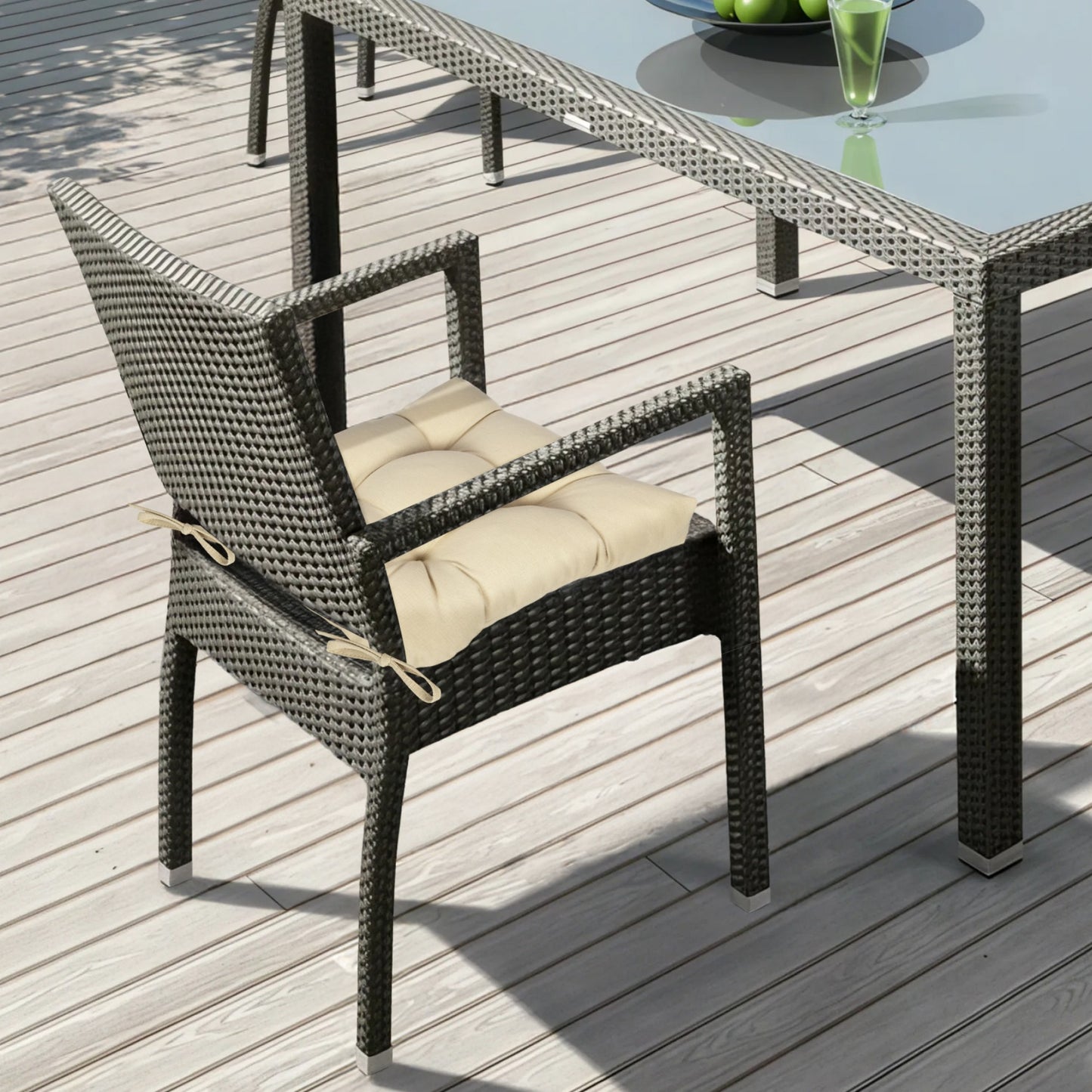 19x19x5 Inch Tufted Outdoor Chair Cushions, Water and Fade Resistant Polyester Dining Chair Pads with Ties - Khaki Aoodor
