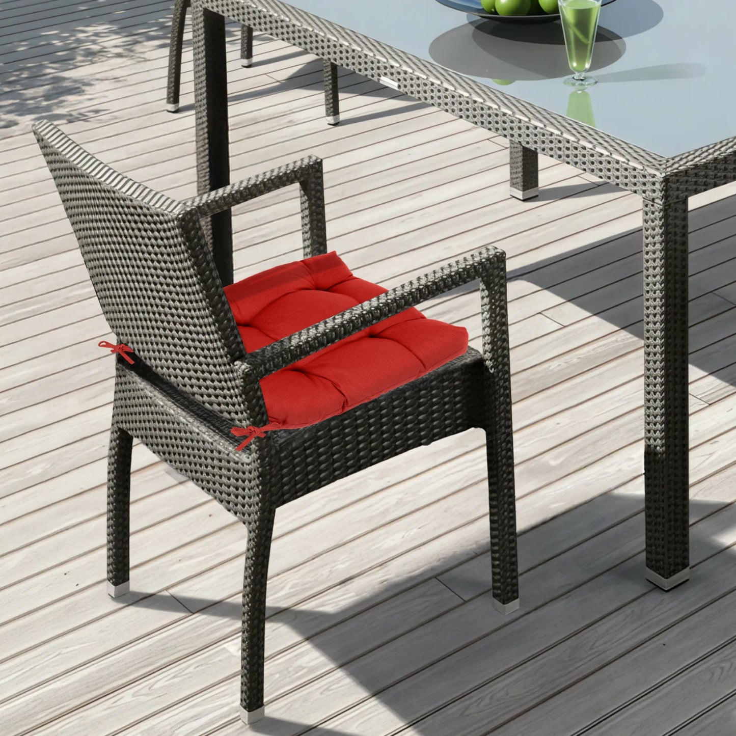 19x19x5 Inch Tufted Outdoor Chair Cushions, Water and Fade Resistant Polyester Dining Chair Pads with Ties - Red Aoodor