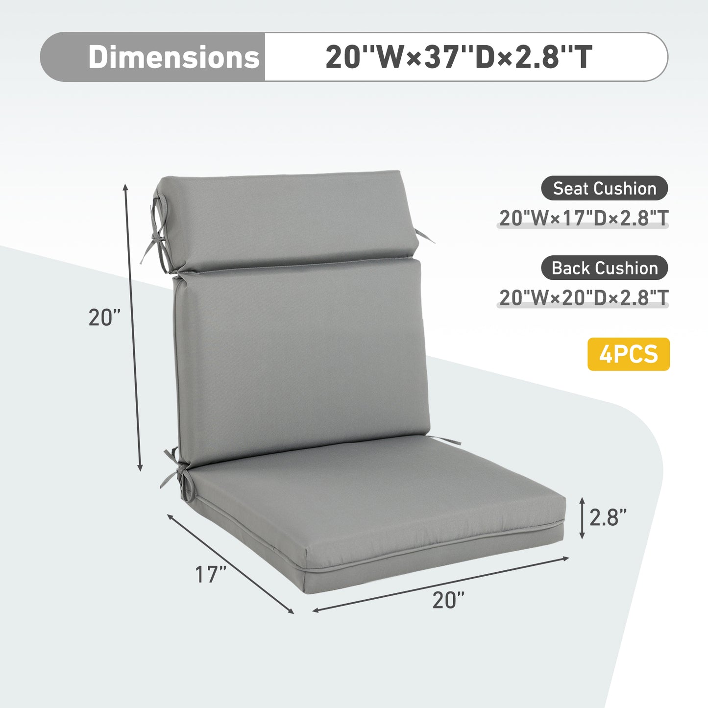 Outdoor Polyester High Back Dining Chair Cushion Set - Gray Aoodor