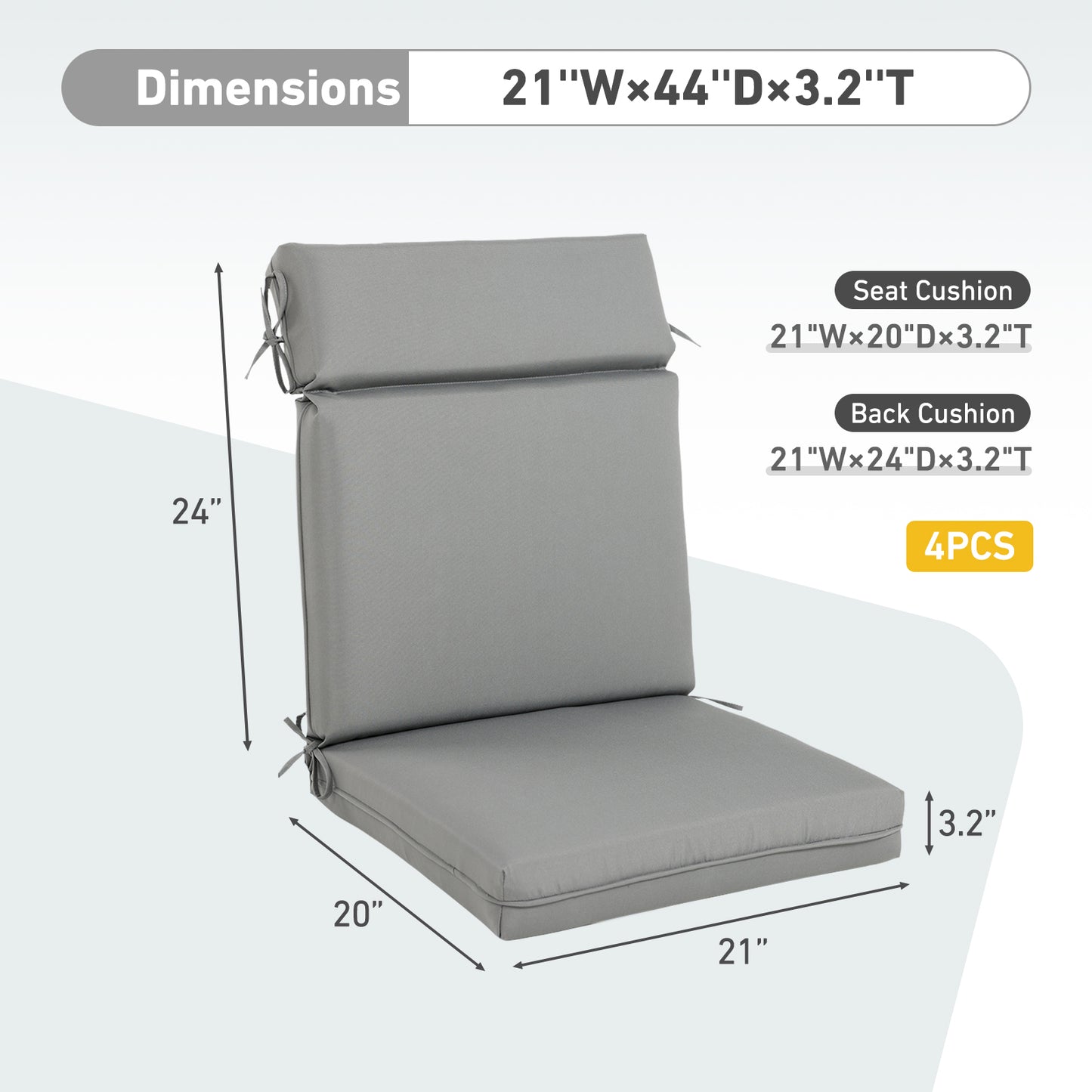 Outdoor Polyester High Back Dining Chair Cushion Set - Gray