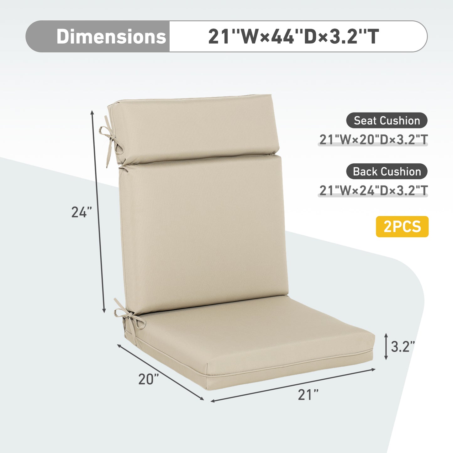 Outdoor Polyester High Back Dining Chair Cushion Set - Khaki Aoodor