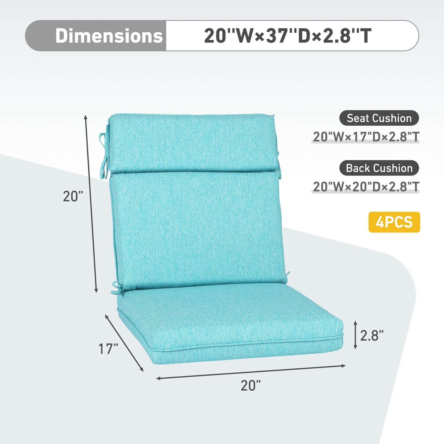 Outdoor High Back Dining Chair Cushion Set, Polyester Fabric, TPU Water Repellent Coating, Teal Aoodor