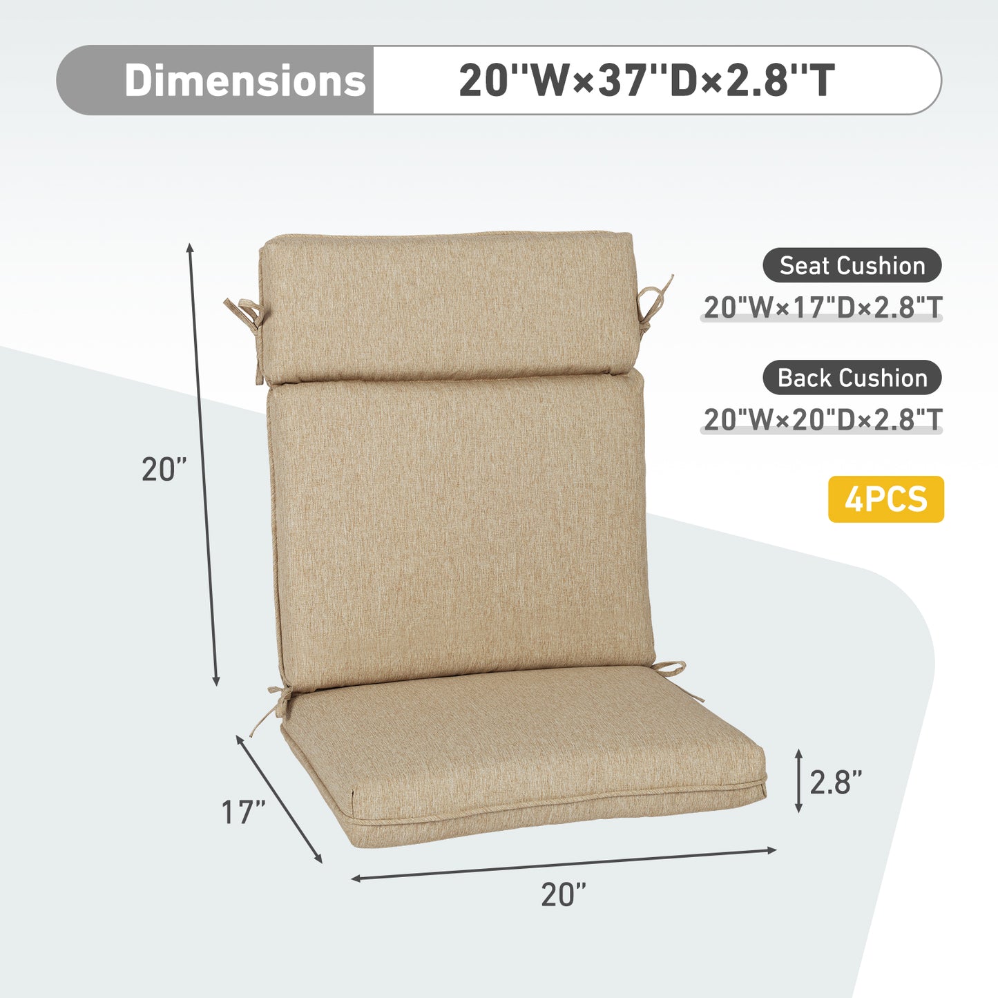 Outdoor High Back Dining Chair Cushion Set, Polyester Fabric, TPU Water Repellent Coating, Brown Aoodor