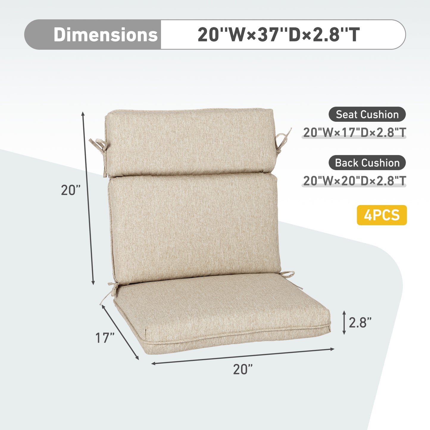 Outdoor High Back Dining Chair Cushion Set, Polyester Fabric, TPU Water Repellent Coating, Brown Aoodor