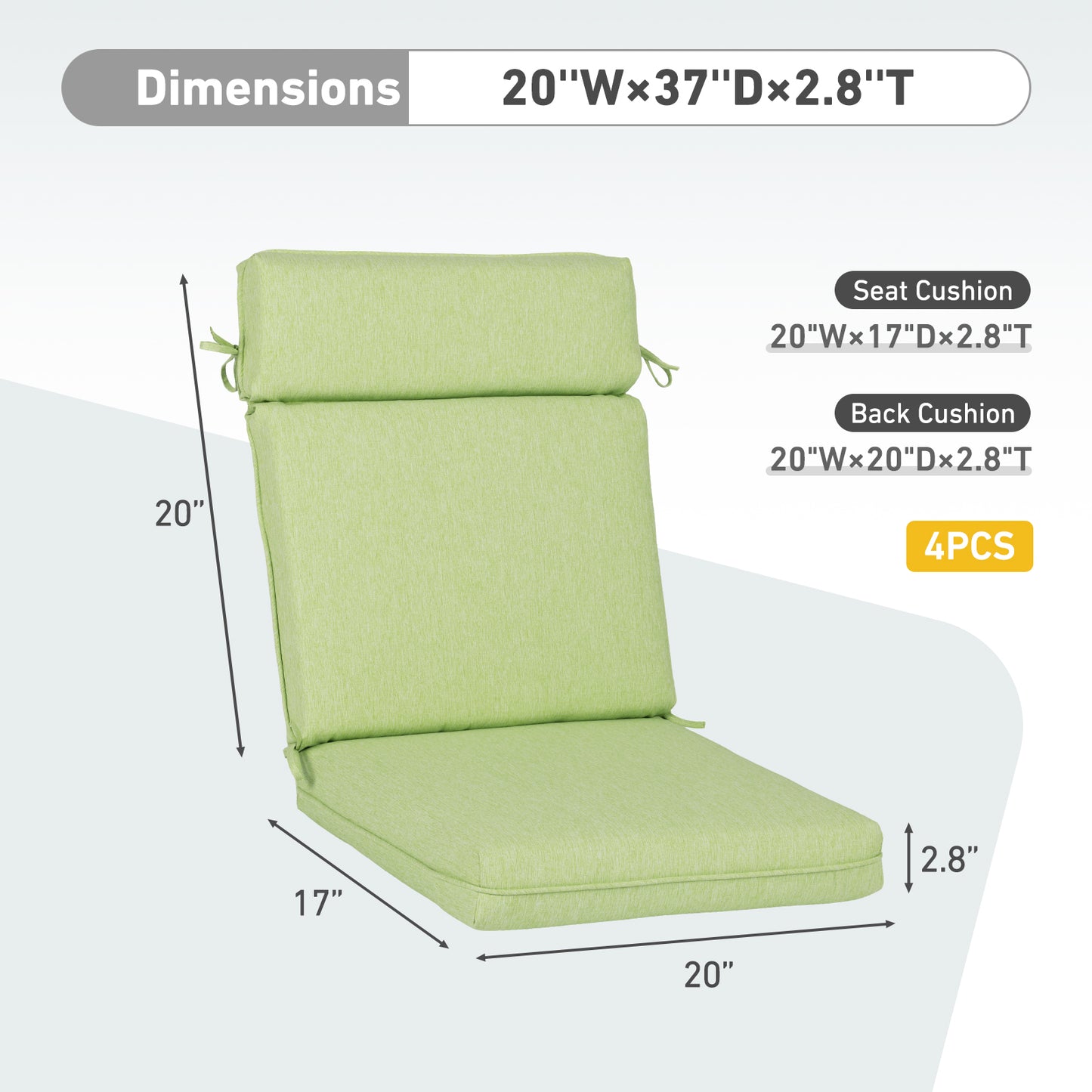 Outdoor High Back Dining Chair Cushion Set, Polyester Fabric, TPU Water Repellent Coating, Green Aoodor