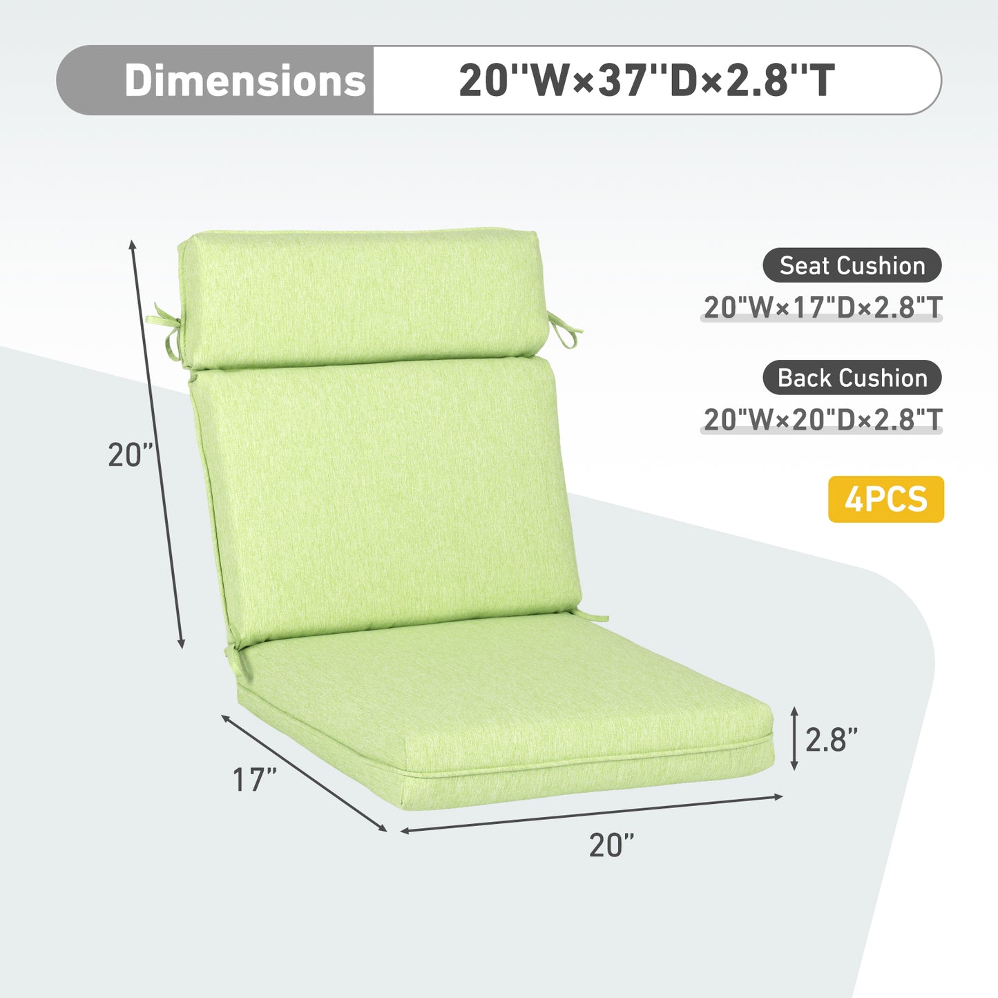 Outdoor High Back Dining Chair Cushion Set, Polyester Fabric, TPU Water Repellent Coating, Green Aoodor