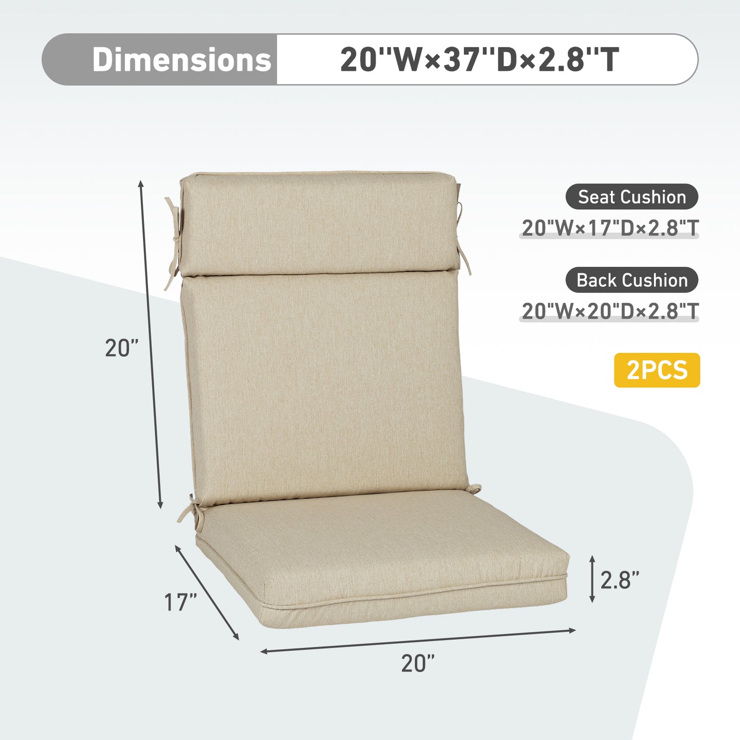Outdoor High Back Dining Chair Cushion Set, Polyester Fabric, TPU Water Repellent Coating, Light Taupe Aoodor