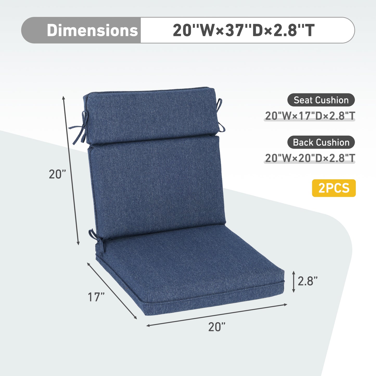 Outdoor High Back Dining Chair Cushion Set, Polyester Fabric, TPU Water Repellent Coating, Navy Blue Aoodor