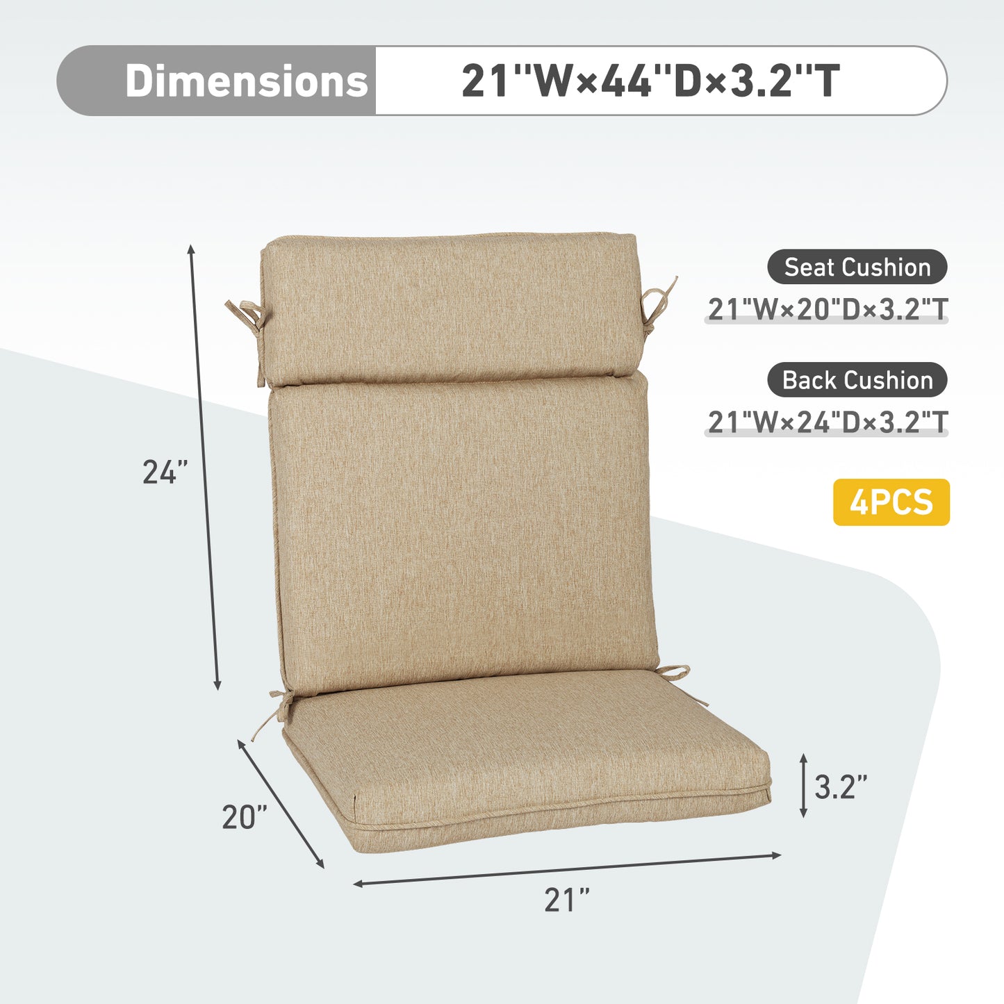 Outdoor High Back Dining Chair Cushion Set, Polyester Fabric, TPU Water Repellent Coating, Brown Aoodor