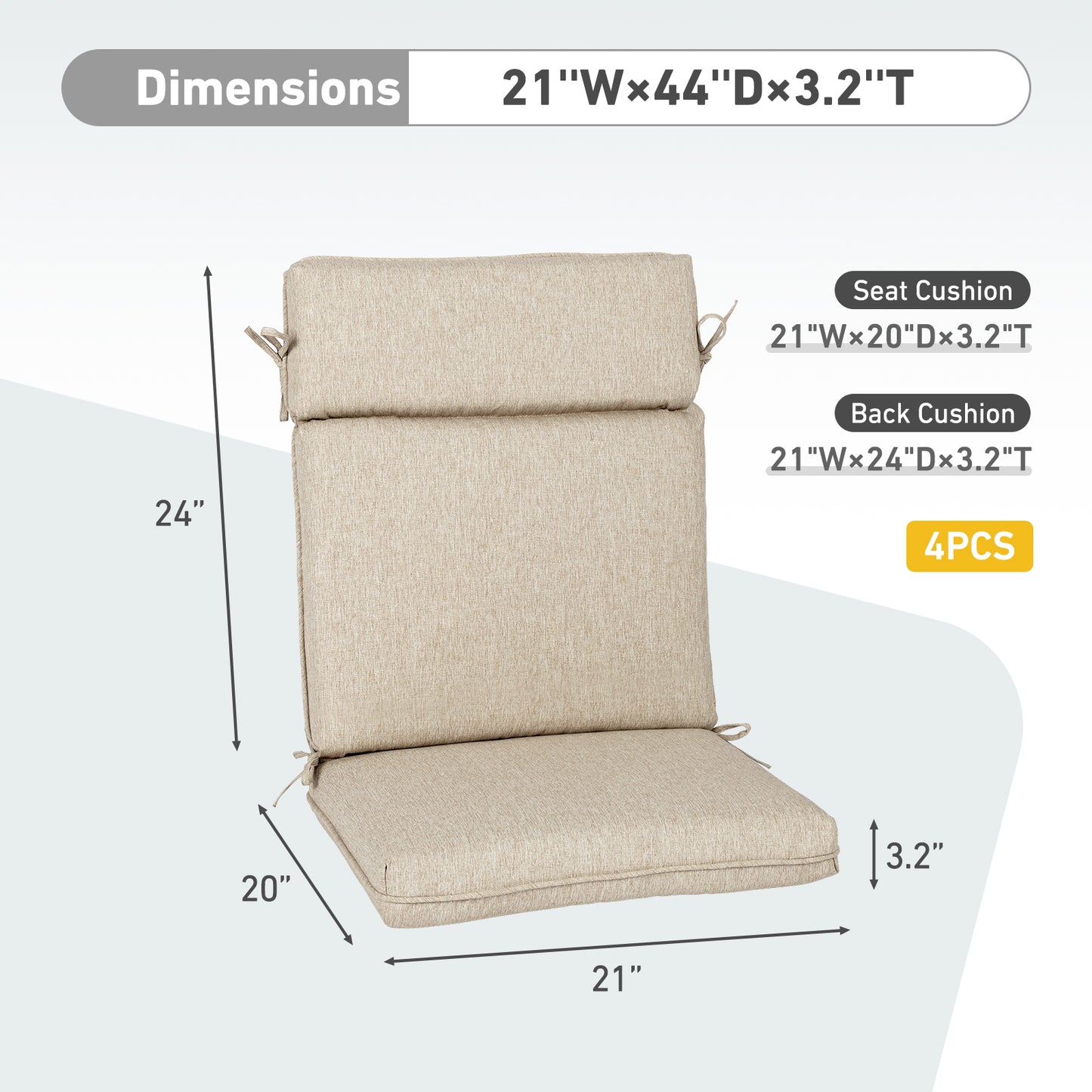 Outdoor High Back Dining Chair Cushion Set, Polyester Fabric, TPU Water Repellent Coating, Brown Aoodor