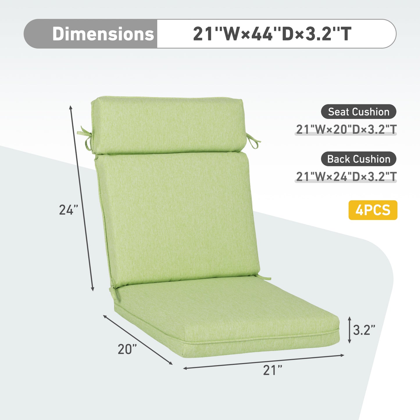 Outdoor High Back Dining Chair Cushion Set, Polyester Fabric, TPU Water Repellent Coating, Green Aoodor