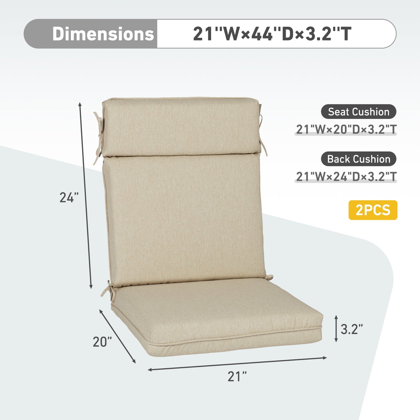 Outdoor High Back Dining Chair Cushion Set, Polyester Fabric, TPU Water Repellent Coating, Light Taupe Aoodor
