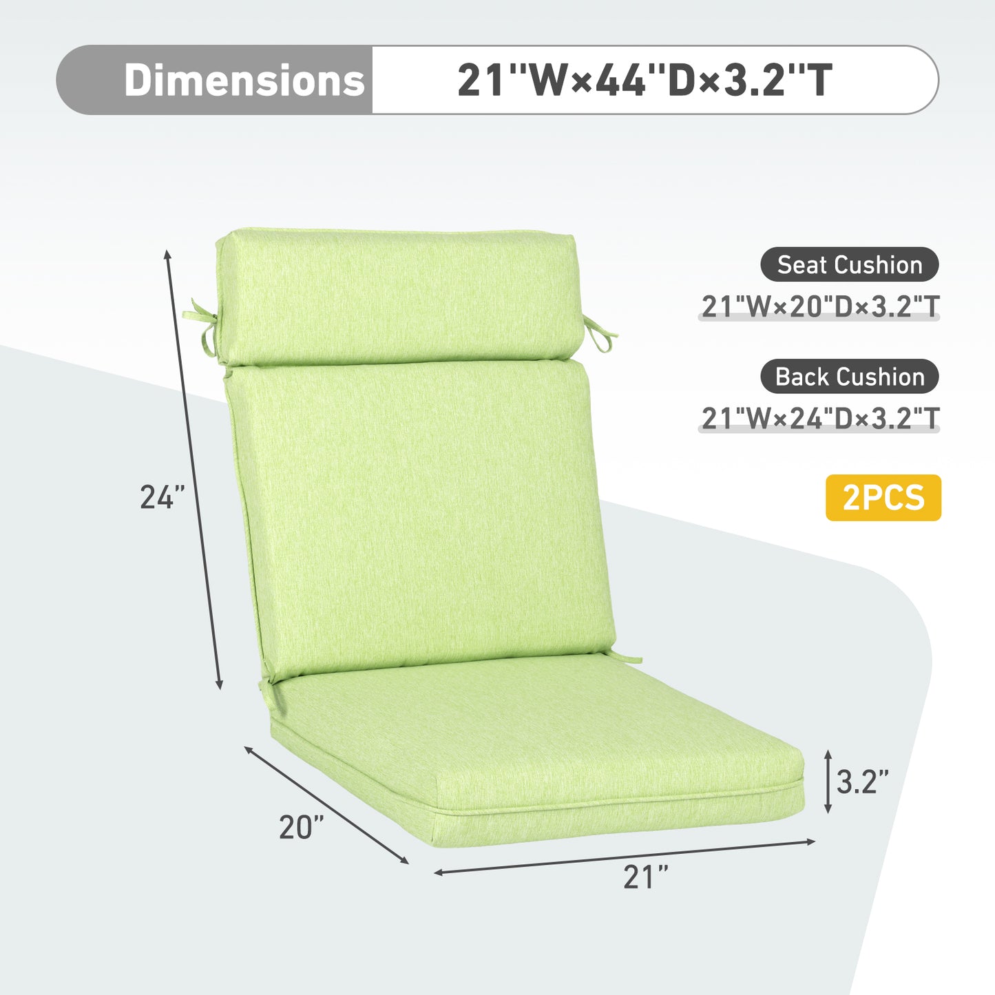 Outdoor High Back Dining Chair Cushion Set, Polyester Fabric, TPU Water Repellent Coating, Green Aoodor