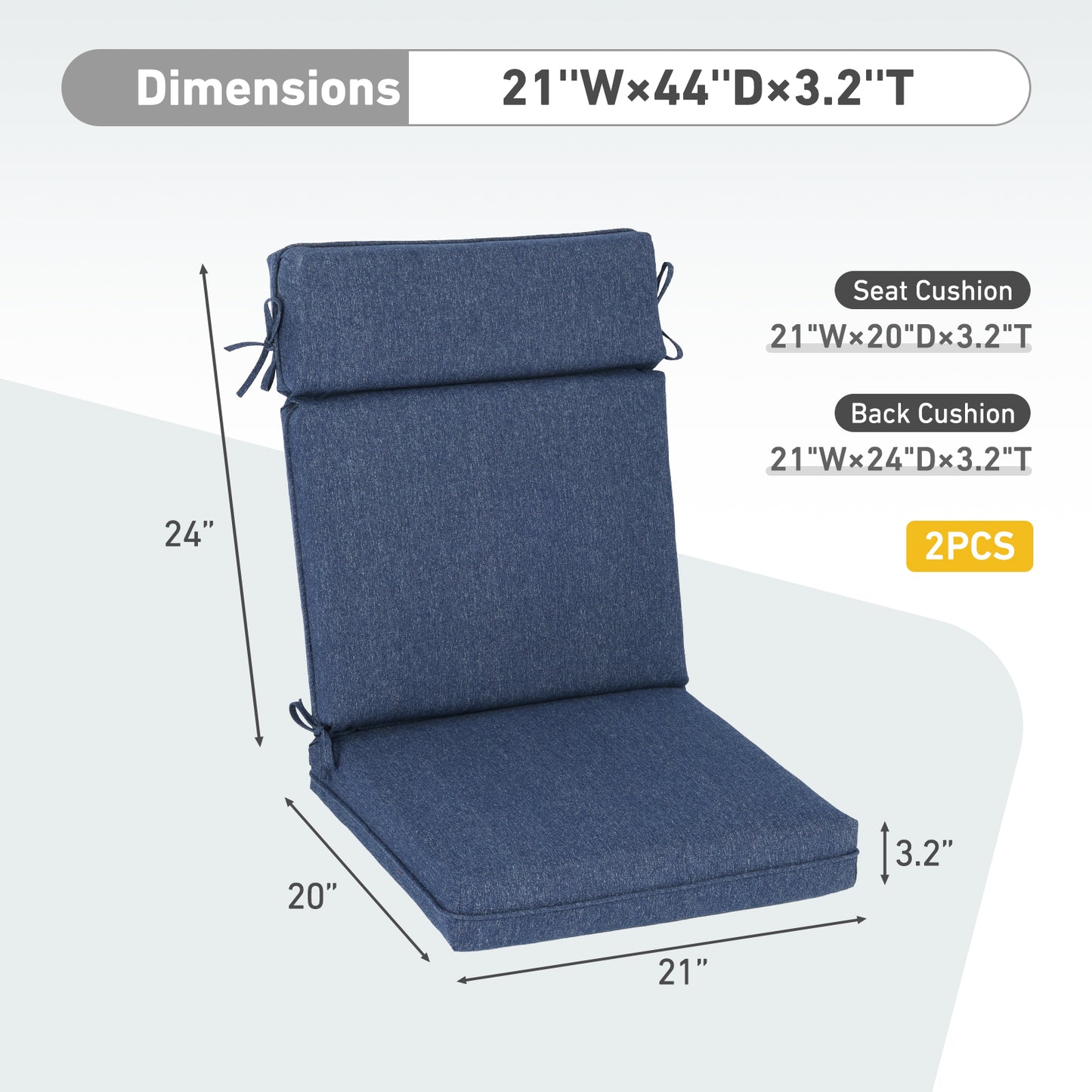 Outdoor High Back Dining Chair Cushion Set, Polyester Fabric, TPU Water Repellent Coating, Navy Blue Aoodor