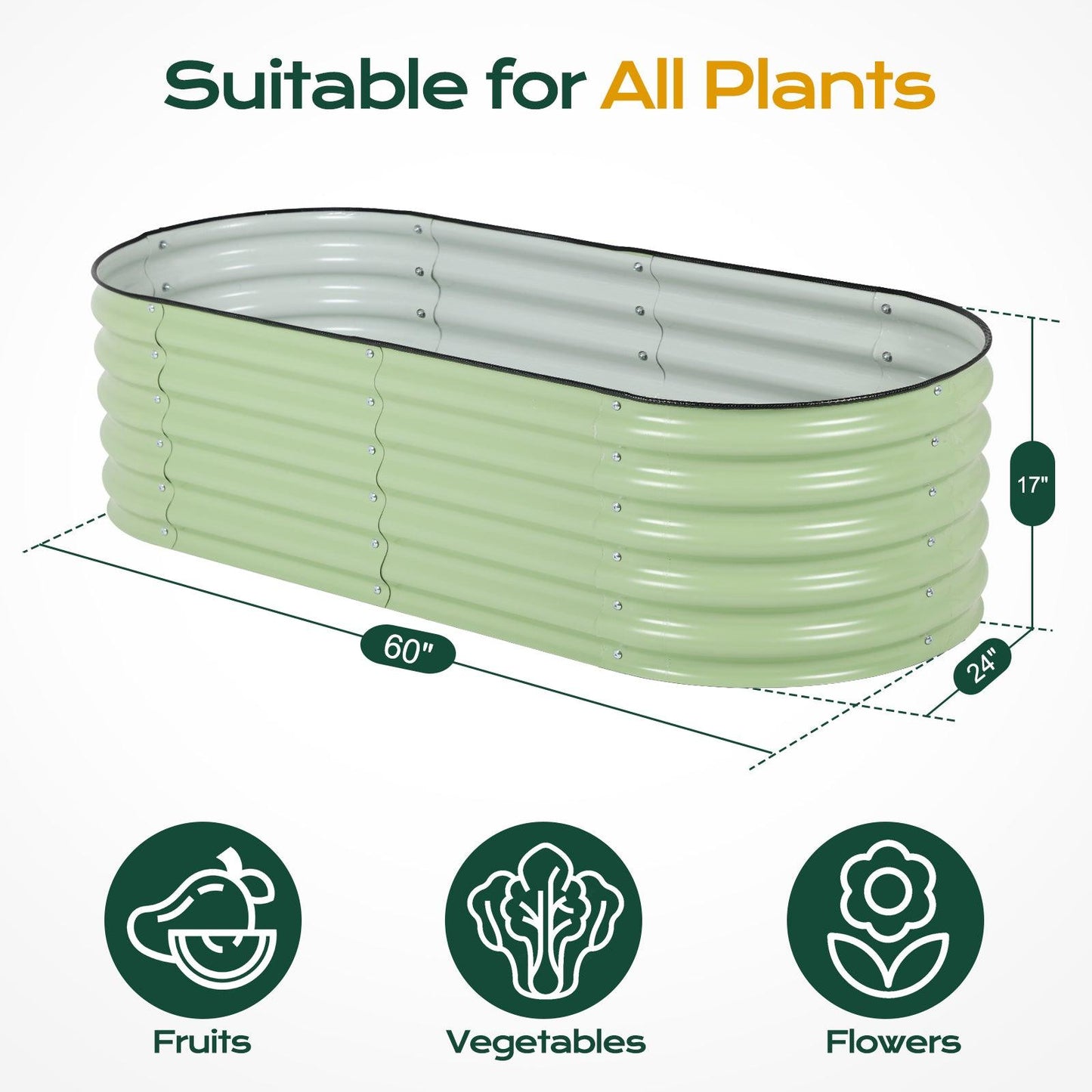 4-In-1 Oval Modular Aluzinc Raised Garden Bed 60'' x 24'' x 17'' Aoodor