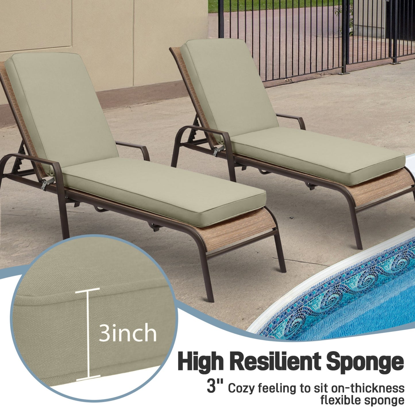 72x21x3 inch Patio Chaise Lounger Cushions Set of 2 - Brown