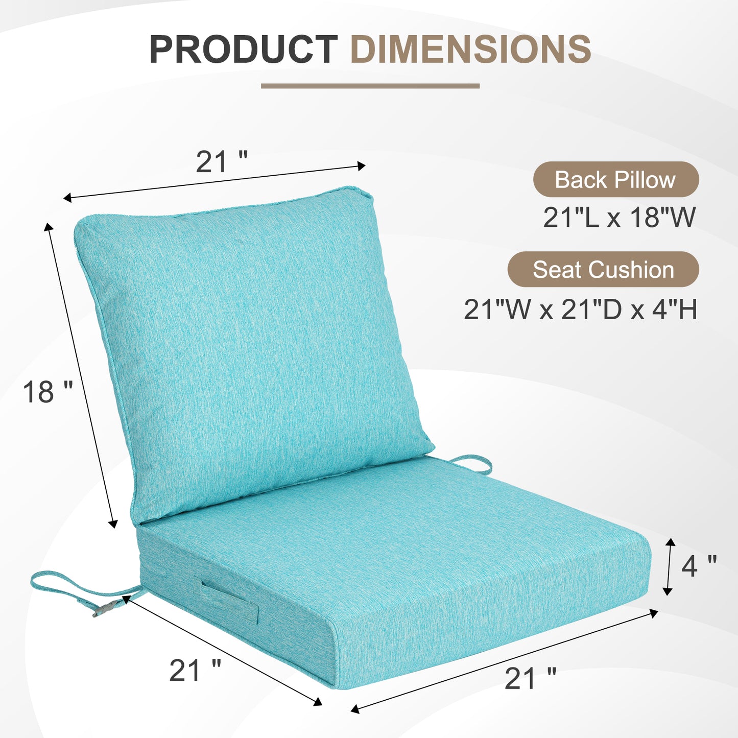 Waterproof Outdoor Deep Seat Cushion Set with Adjustable Straps & Removable Cover - Aruba Blue Aoodor
