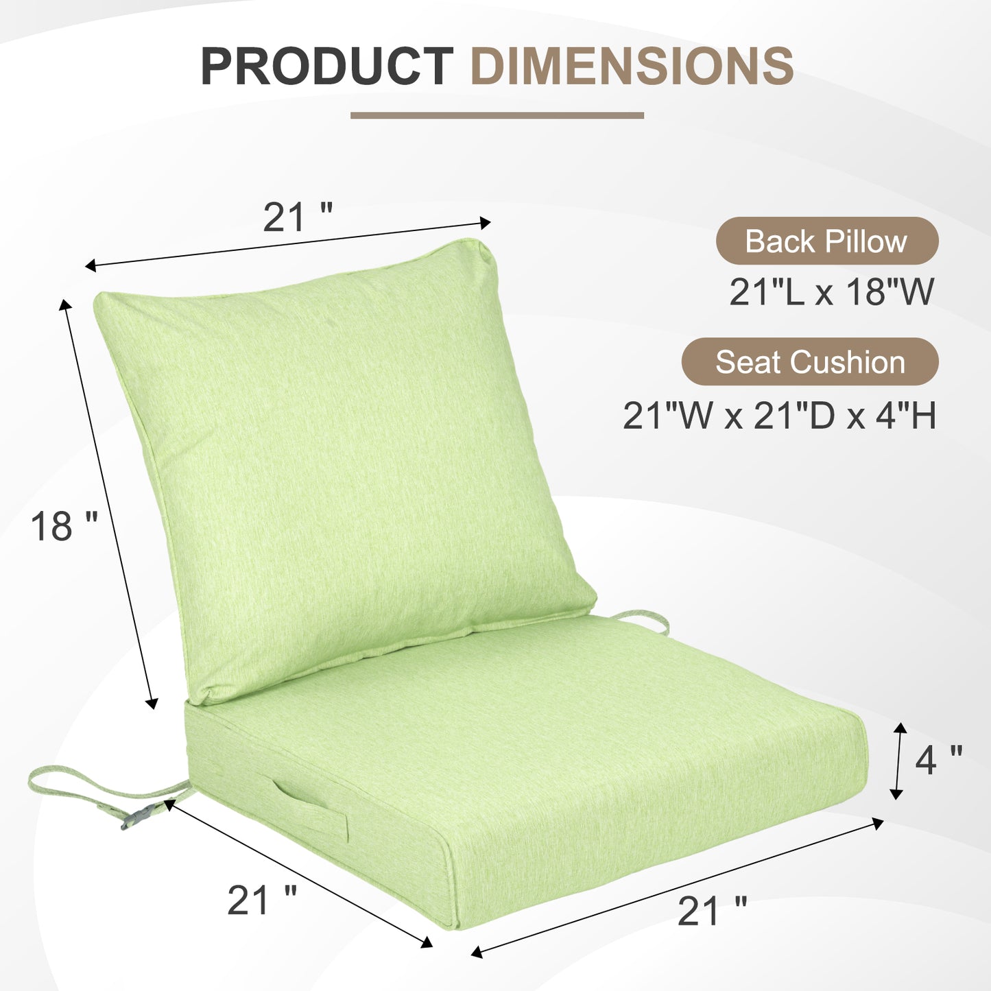 Waterproof Outdoor Deep Seat Cushion Set with Adjustable Straps & Removable Cover - Green Aoodor
