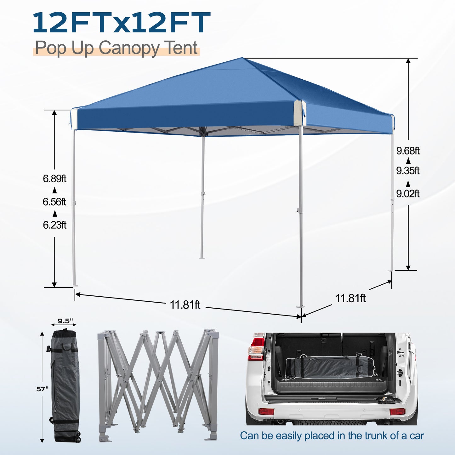 10x10/12x12 ft. Pop Up Canopy Tent with Roller Bag