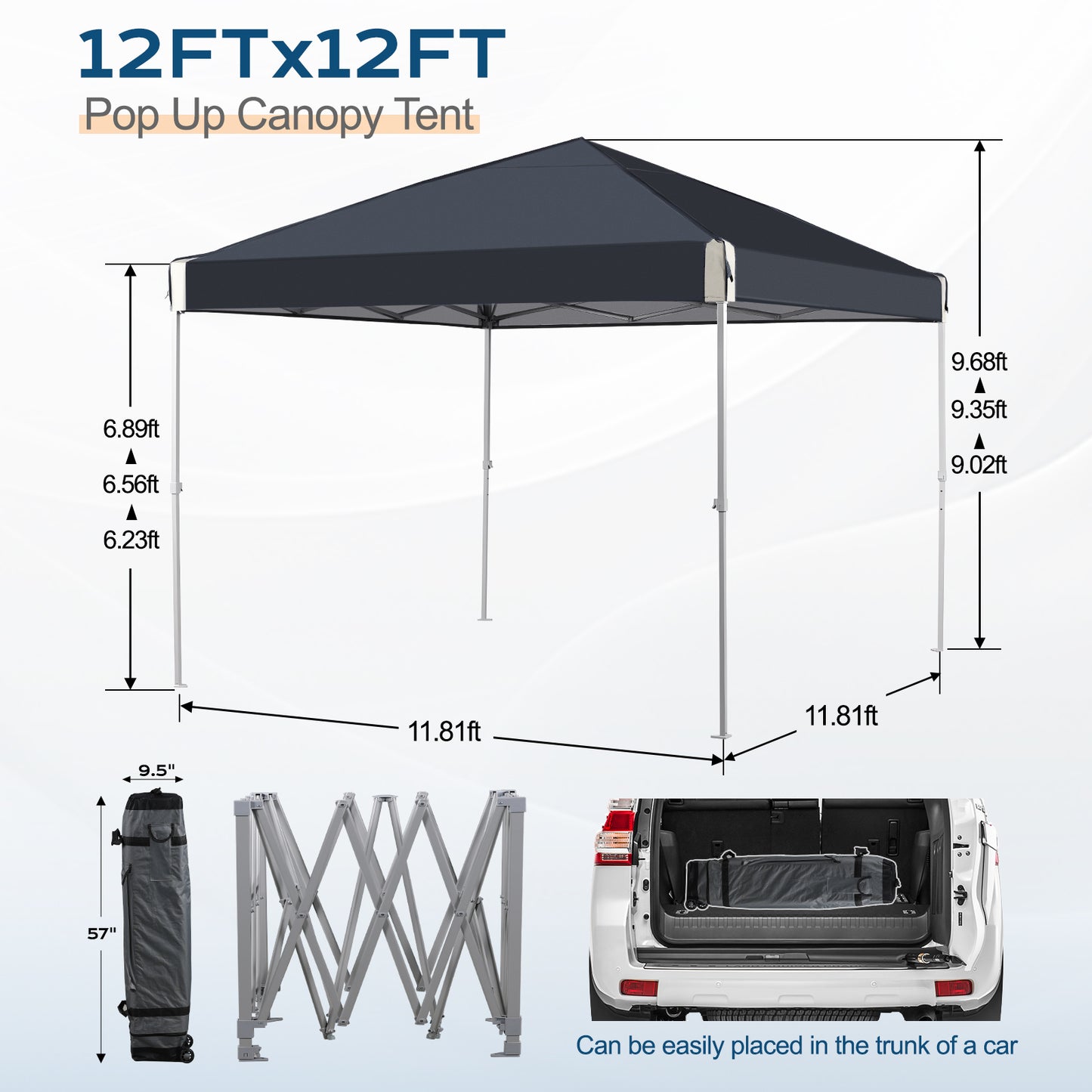 10x10/12x12 ft. Pop Up Canopy Tent with Roller Bag