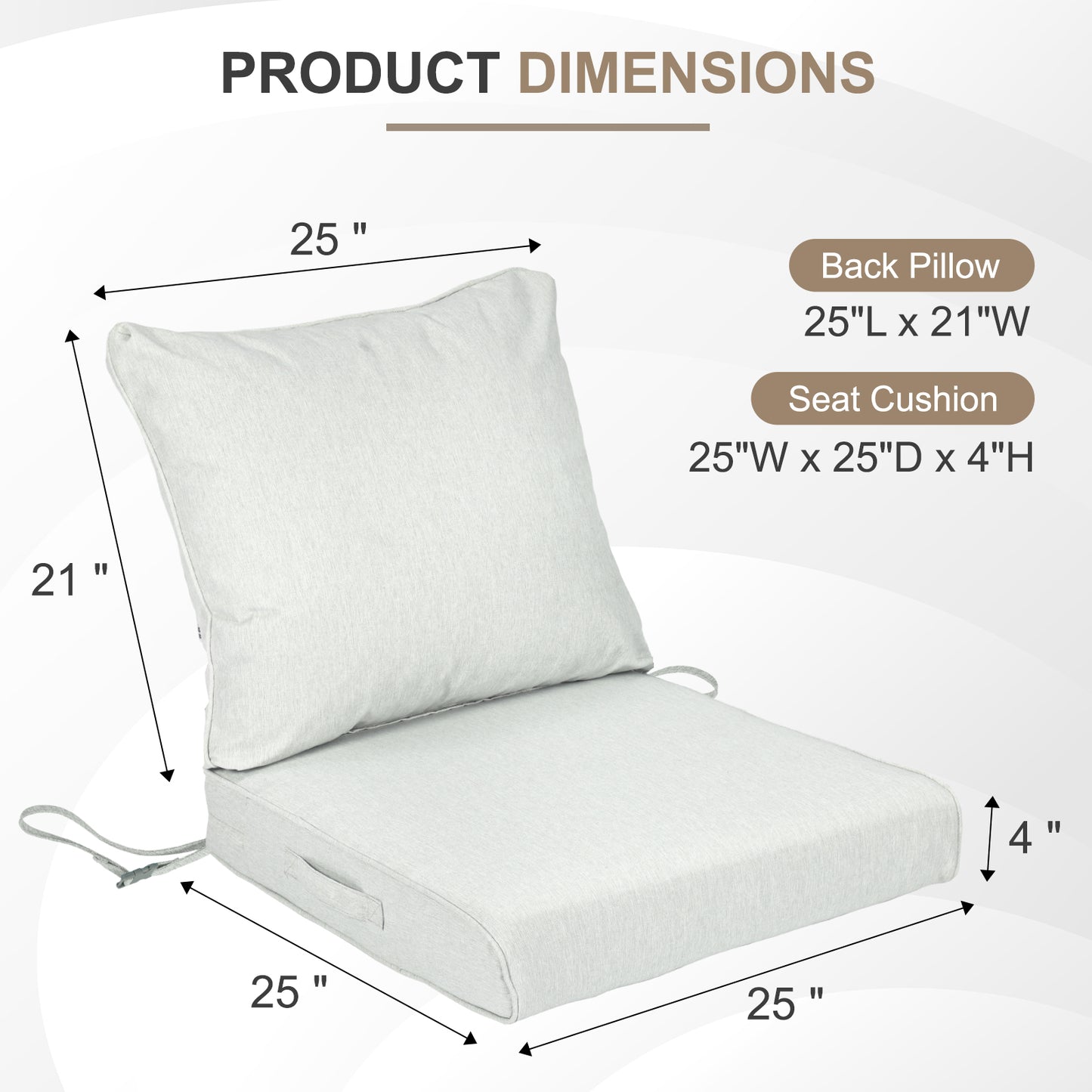 Waterproof Outdoor Deep Seat Cushion Set with Adjustable Straps & Removable Cover - Light Gray Aoodor