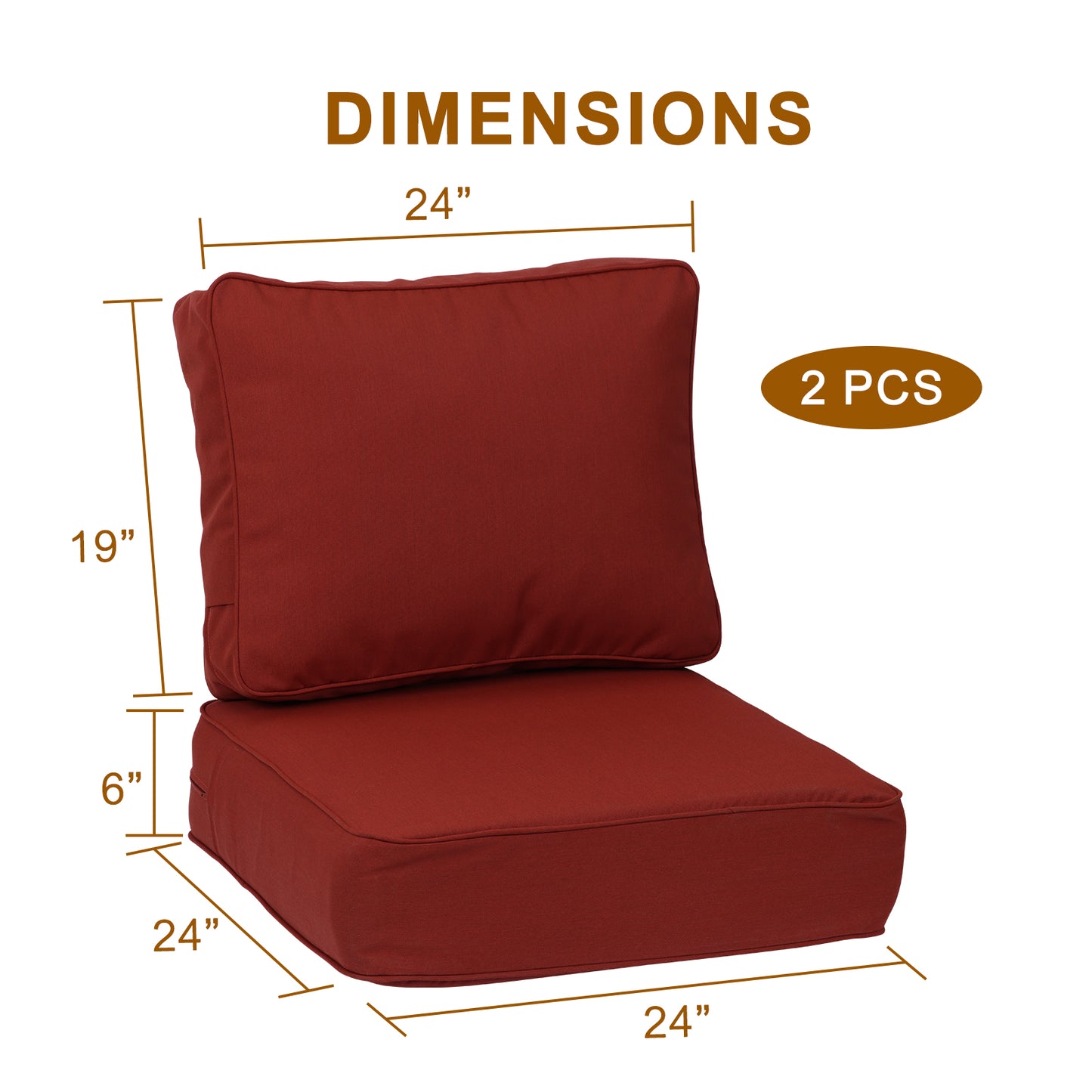Aoodor Premium Sunbrella Outdoor Patio Chair Cushions Set, Red