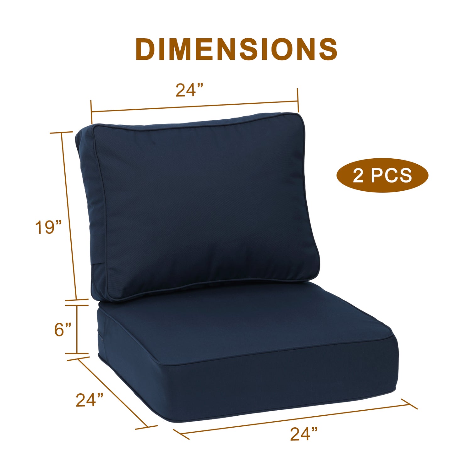 Premium Sunbrella Fabric Outdoor Patio Chair Cushions Set, Canvas Navy Aoodor
