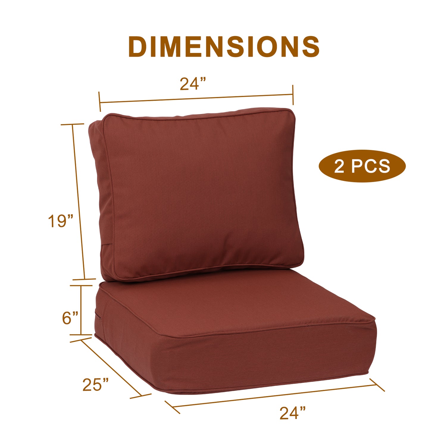 Premium Sunbrella Fabric Outdoor Patio Chair Cushions Set, Canvas Henna Aoodor