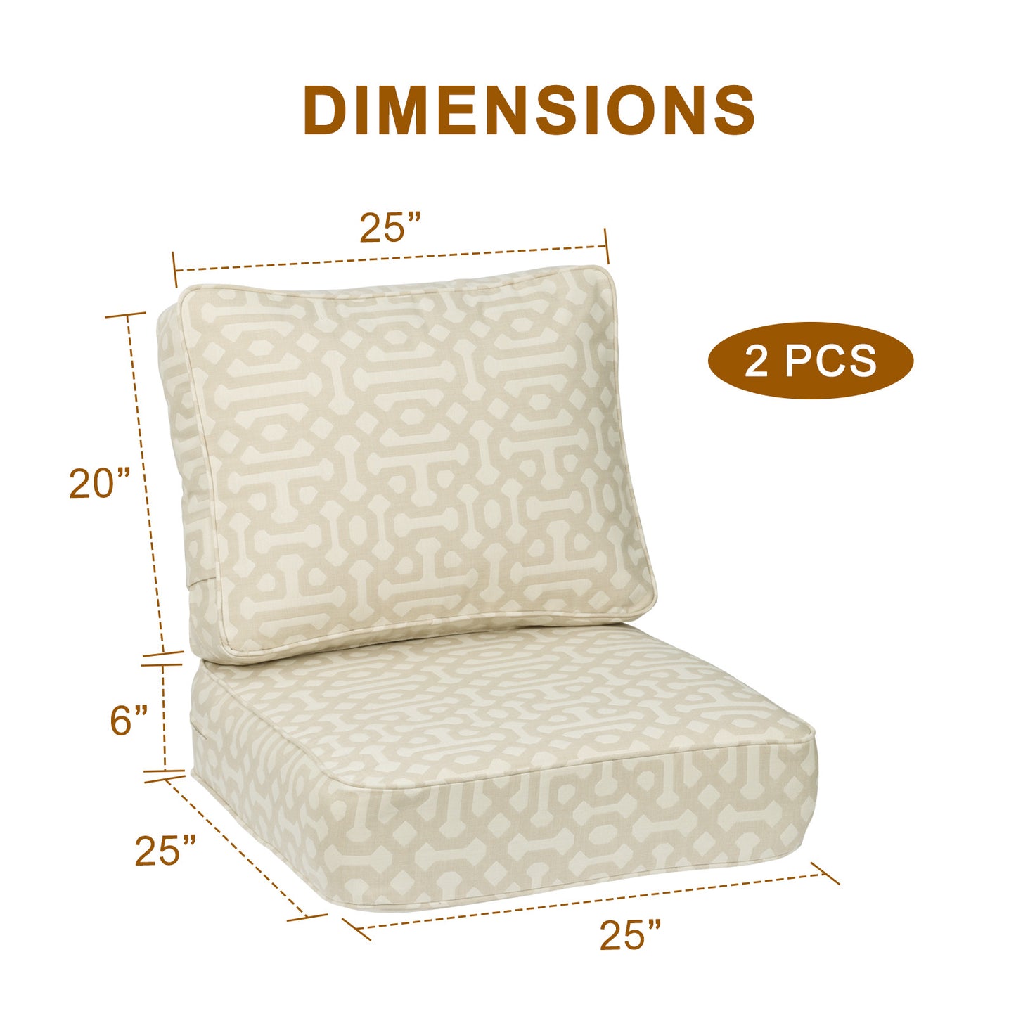 Premium Sunbrella Fabric Outdoor Patio Chair Cushions Set, Fretwork Flax - Aoodor