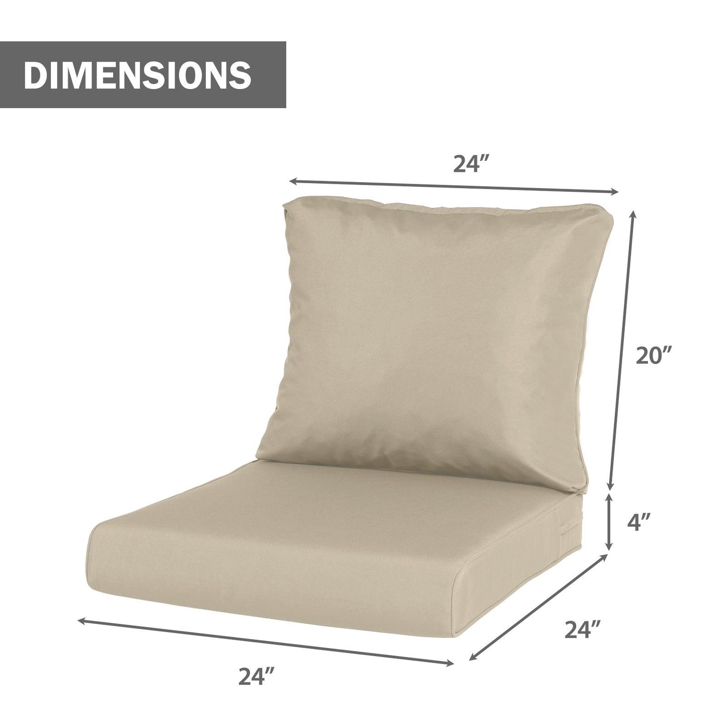 Outdoor Chair Cushions, Patio Deep Seat Cushions with Handle & Adjustable Straps - Khaki