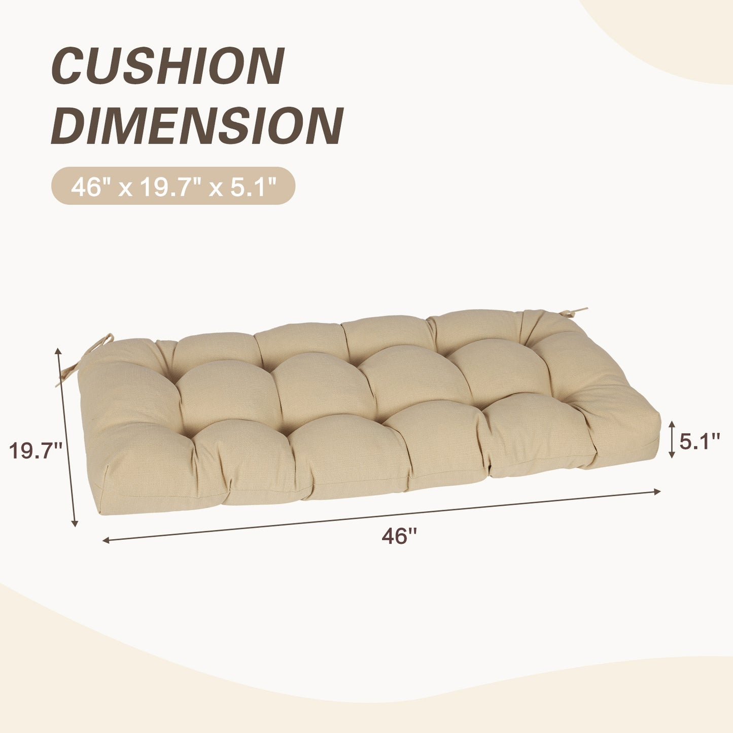 Outdoor Polyester Tufted Bench Cushion, Water & Fade Resistant, Khaki
