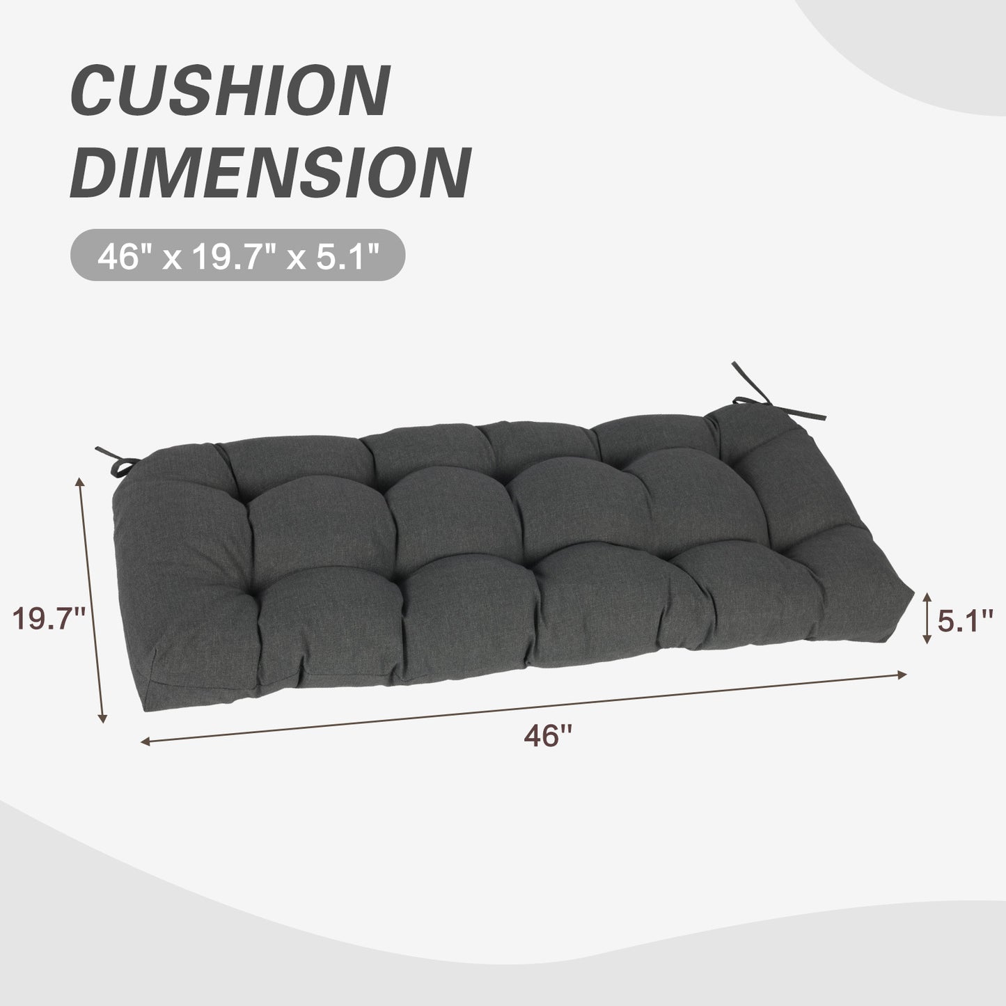 Outdoor Polyester Tufted Bench Cushion, Water & Fade Resistant, Dark Gray