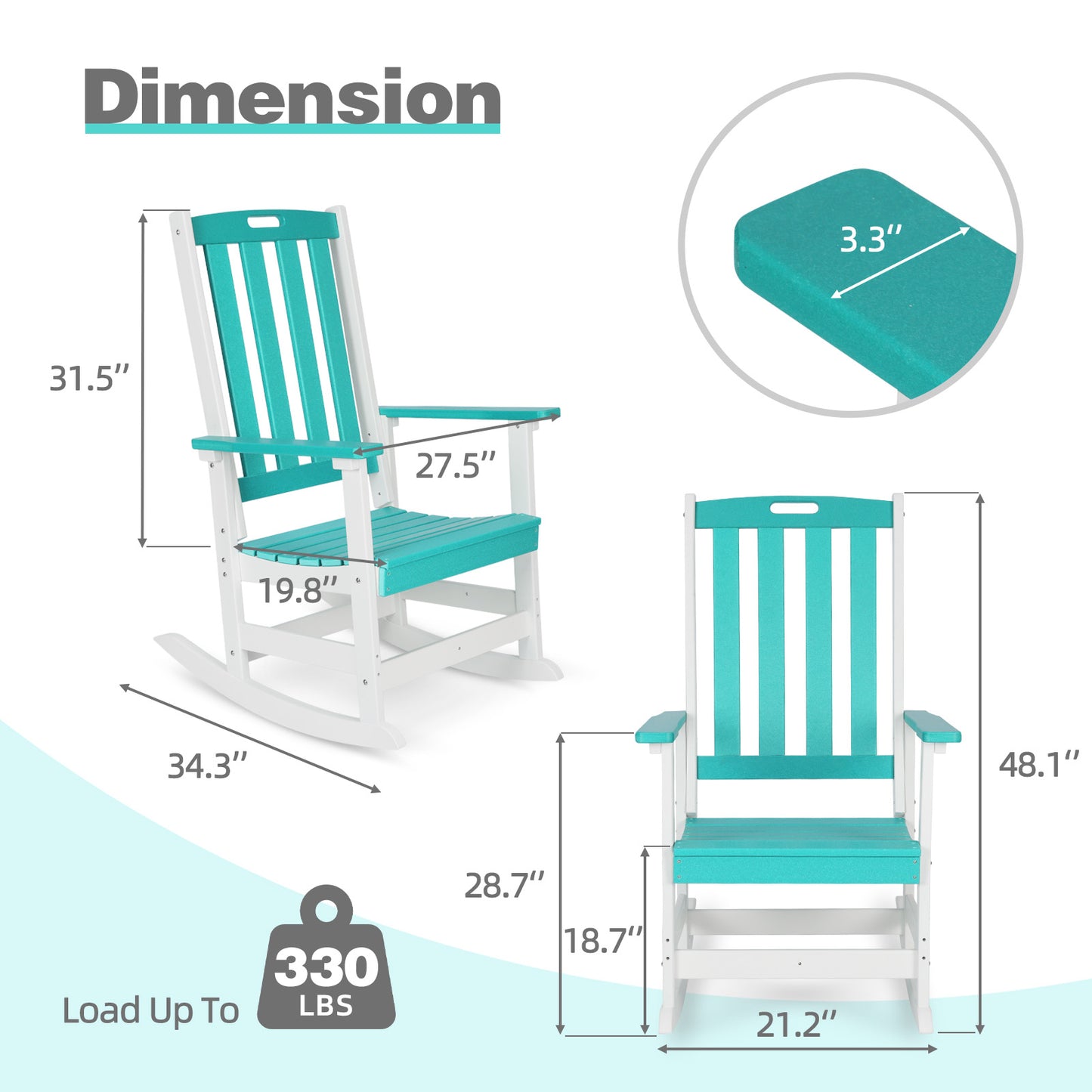 Outdoor Rocking Chair, Ergonomic HDPE Rockers with All-Weather Design