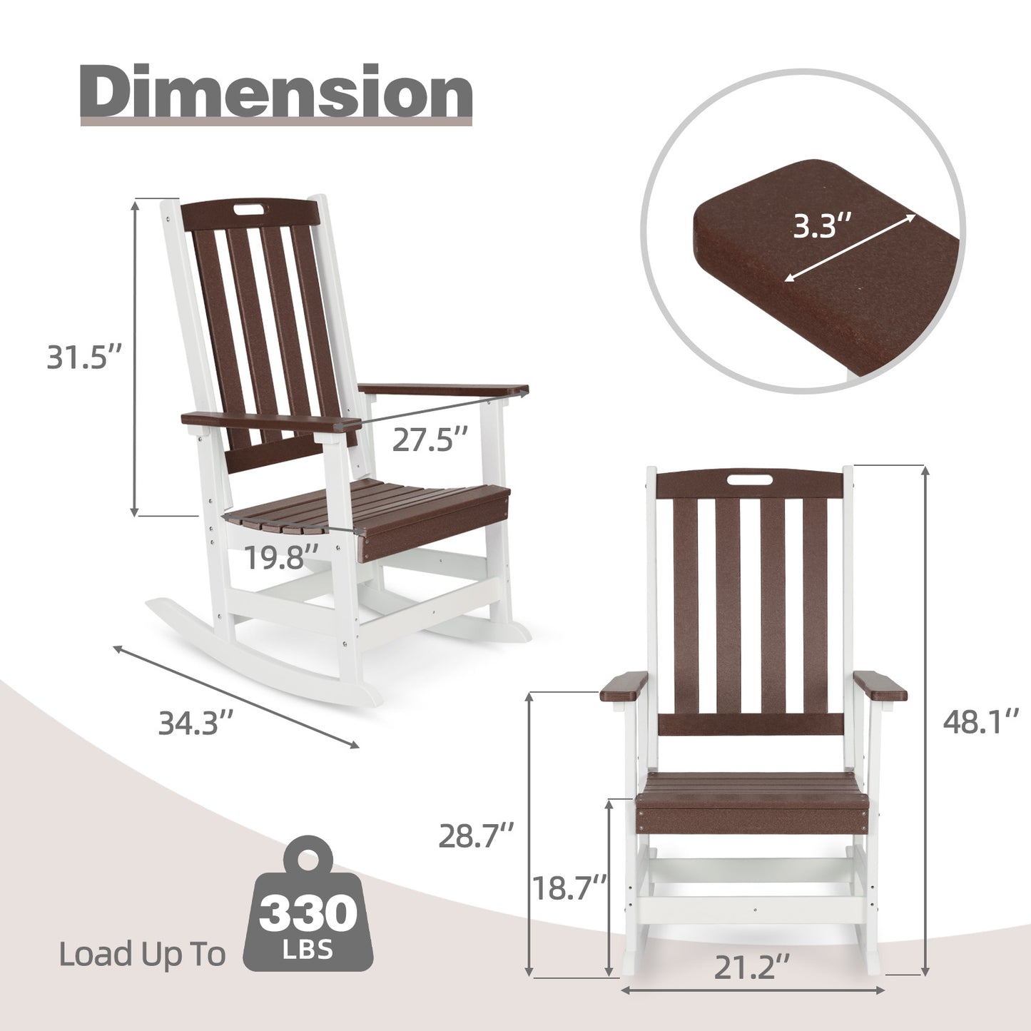 Outdoor Rocking Chair, Ergonomic HDPE Rockers with All-Weather Design