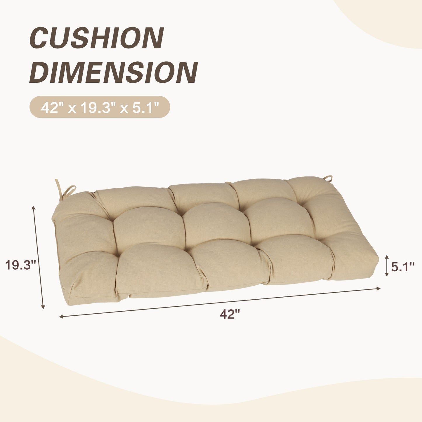 Outdoor Polyester Tufted Bench Cushion, Water & Fade Resistant, Khaki