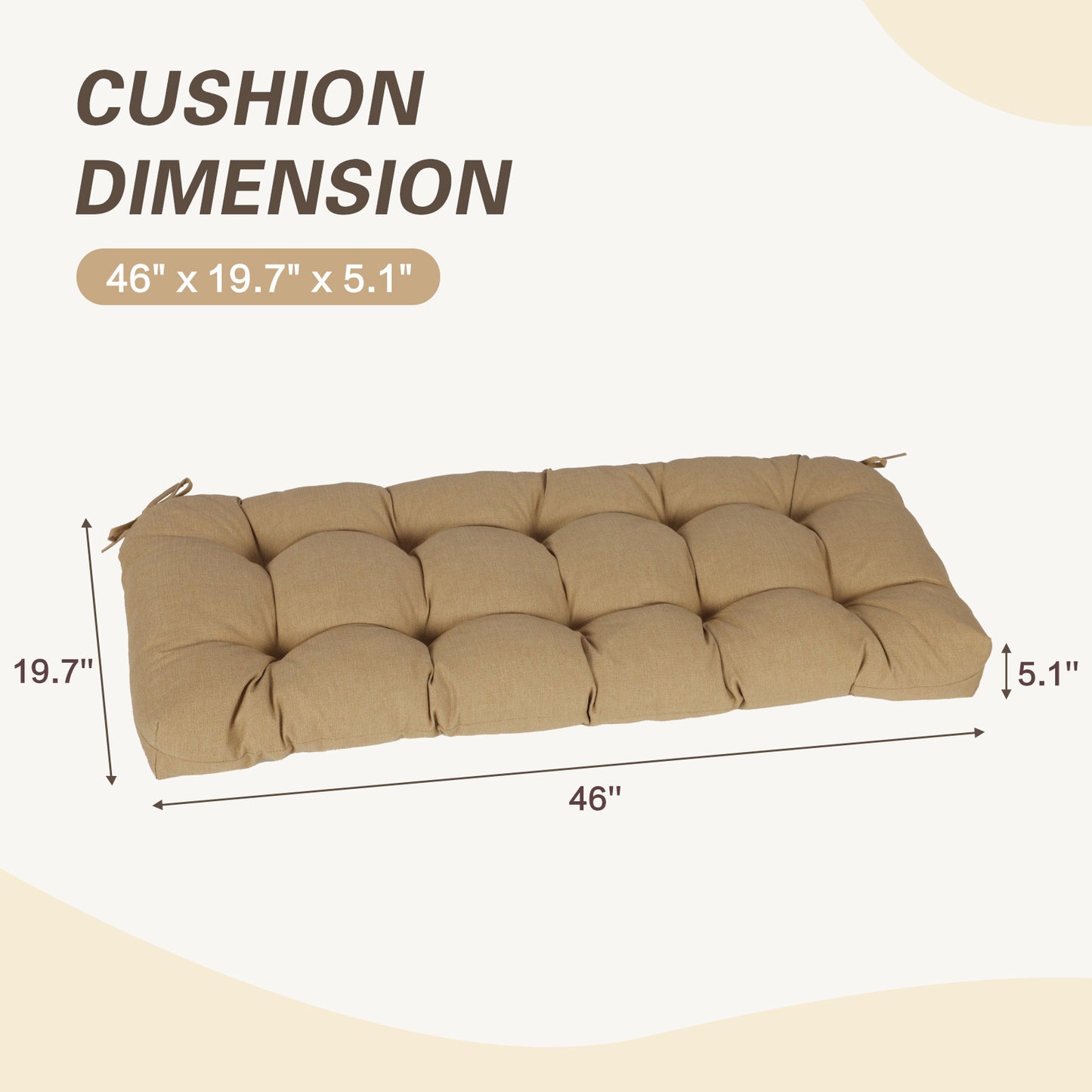 Outdoor Polyester Tufted Bench Cushion, Water & Fade Resistant, Brown