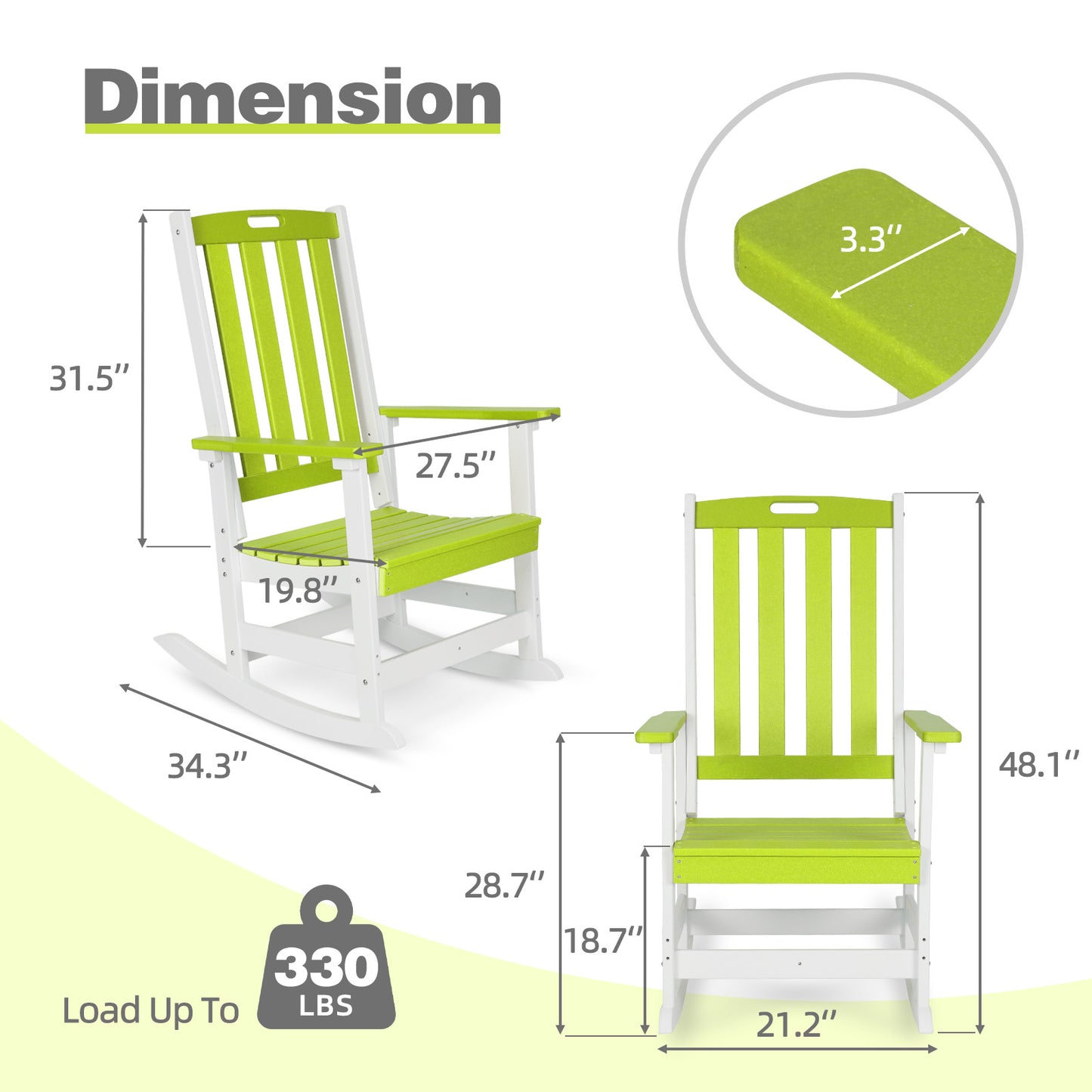 Outdoor Rocking Chair, Ergonomic HDPE Rockers with All-Weather Design