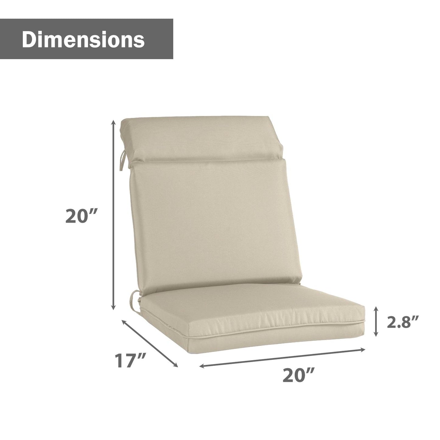 Outdoor Polyester High Back Dining Chair Cushion Set - Khaki