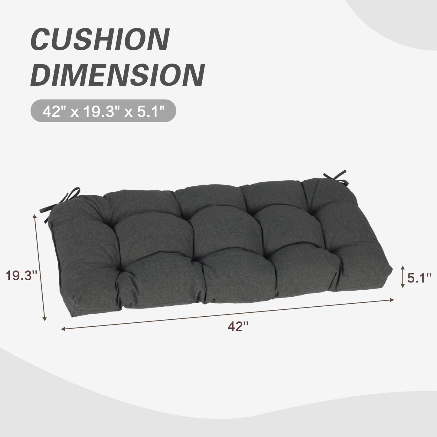 Outdoor Polyester Tufted Bench Cushion, Water & Fade Resistant, Dark Gray