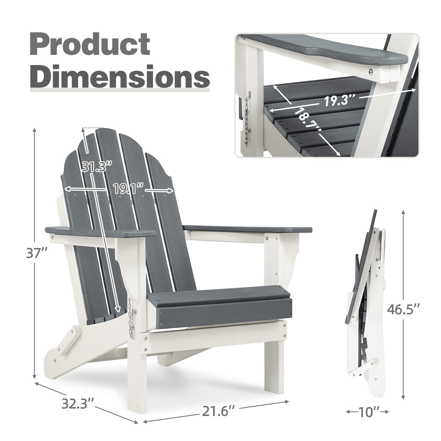 32(L)x22(W)x37(H) inch Folding Adirondack Chair Aoodor