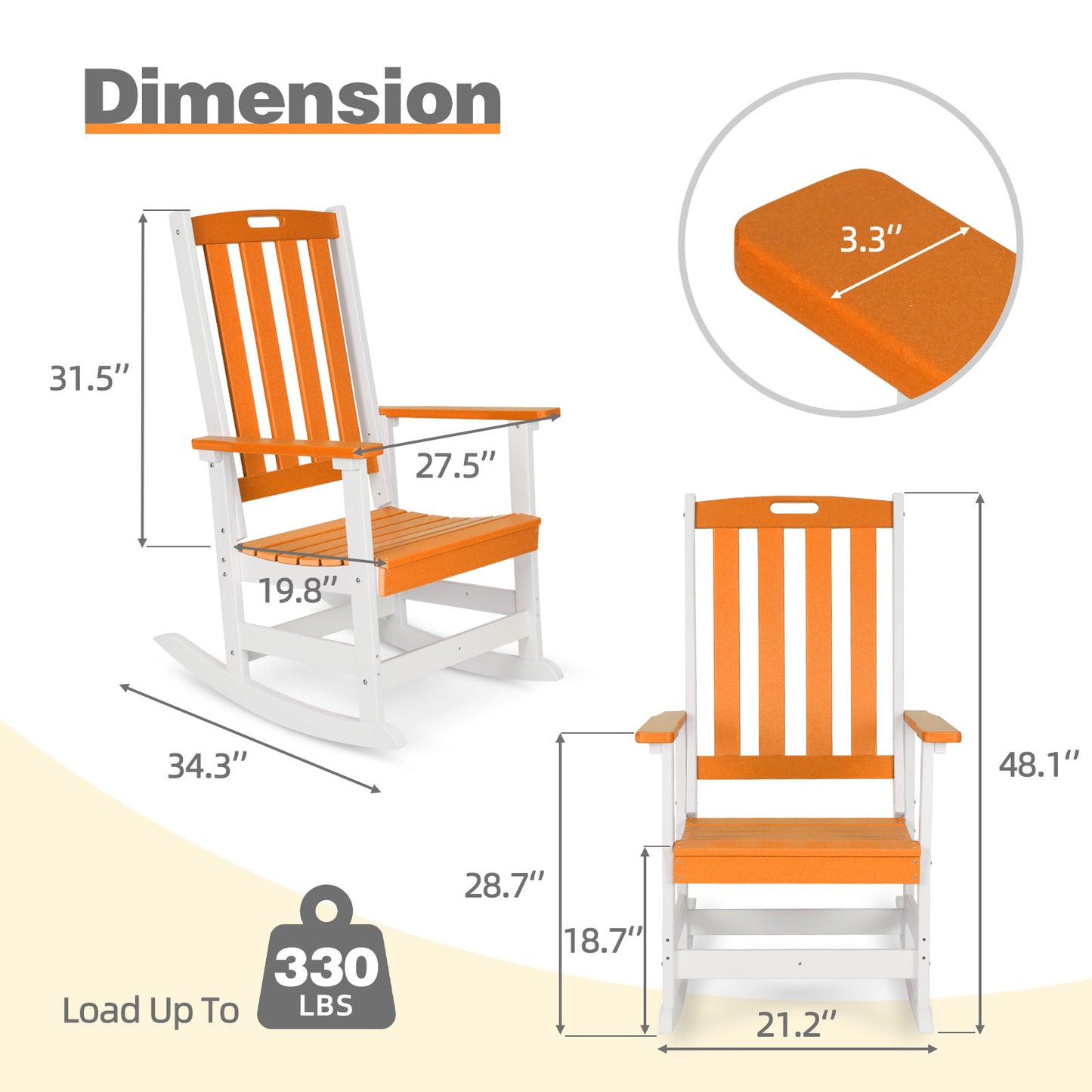 Outdoor Rocking Chair, Ergonomic HDPE Rockers with All-Weather Design