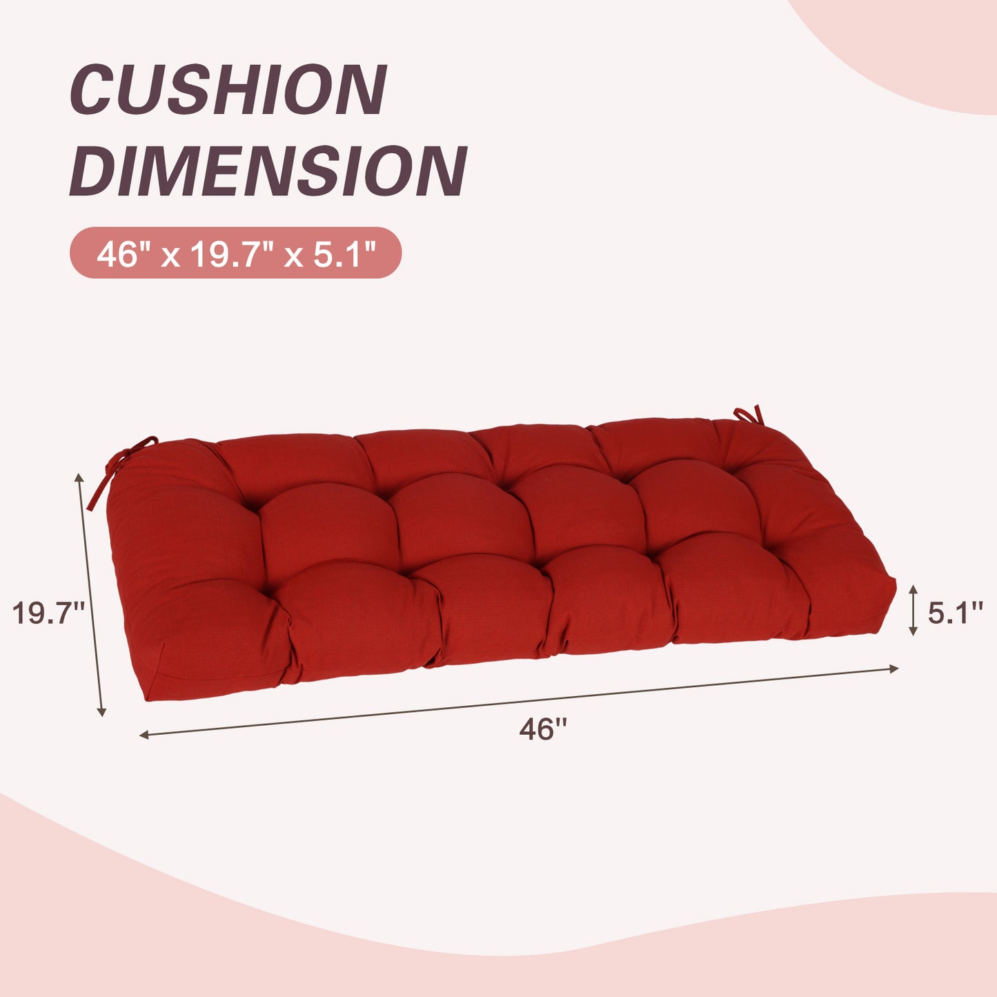 Outdoor Polyester Tufted Bench Cushion, Water & Fade Resistant, Red