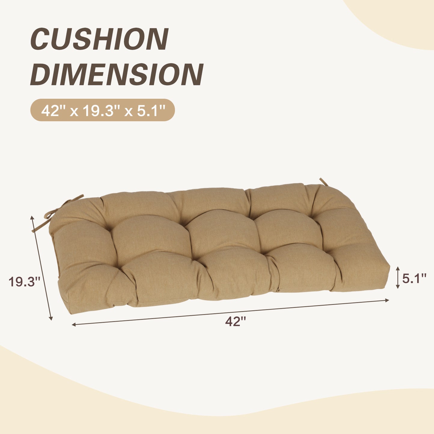 Outdoor Polyester Tufted Bench Cushion, Water & Fade Resistant, Brown